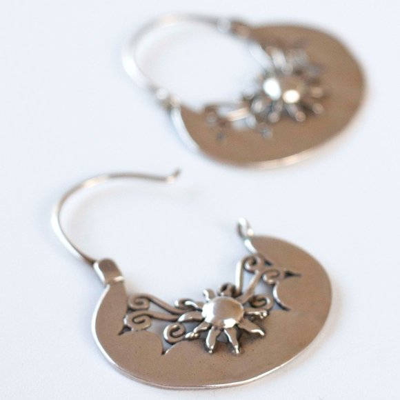 Sun Renaissance Sterling Silver Hoop Earrings - Picture 1 of 3